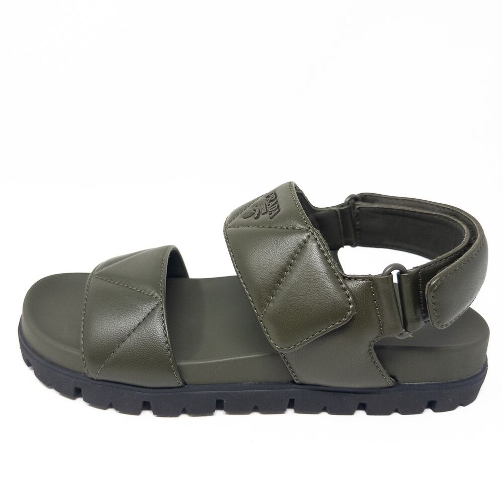 Prada Nappa Quilted Slingback Sandals 37.5 EU 7.5 US Militiare Green Calzature